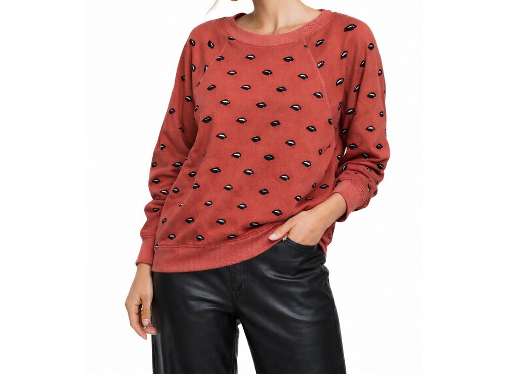 Wildfox Lip Print Oversized Sweatshirt Medium Pink Graphic Slouchy Y2K